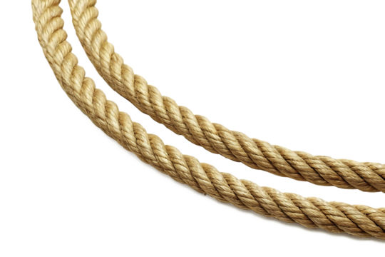 Thick Twisted Natural Fiber Rope isolated on a transparent background