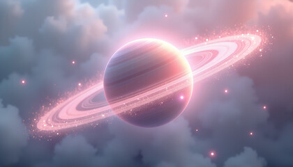 Obraz premium Dreamy Pink Saturn with Glowing Rings in Space