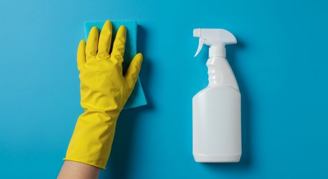 Cleaning Supplies  Gloves, Sponge, and Spray Bottle