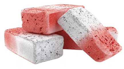 Stacked, rectangular, red and white blocks