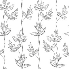 Seamless pattern with hand drawn leaves. Vector nature background. Black and white. Perfect for design templates, wallpaper, wrapping, fabric, print and textile. 