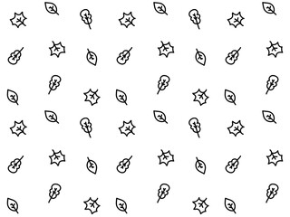 Seamless black and white monochrome autumn doodle pattern made of different leaves