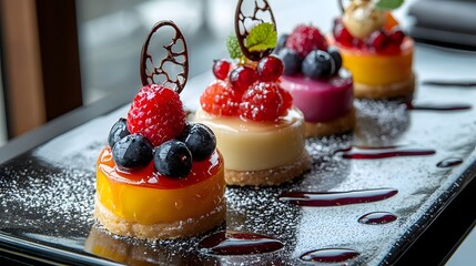 75. Assortment of colorful fruit tarts with fresh berries and glazed tops