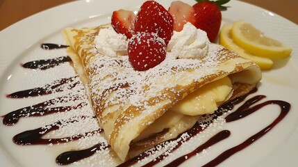 78. Freshly made crepes with powdered sugar and fresh fruit filling