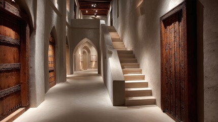 Middle Eastern Stone Building Interior with Wooden Doors