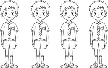 Fototapeta premium Four Outline Drawings of Schoolboys in Uniforms student