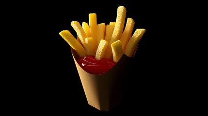 19. Golden french fries in a paper cone, perfectly crisp, with a side of ketchup