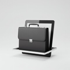 Black Briefcase on Digital Tablet: Modern Business Concept