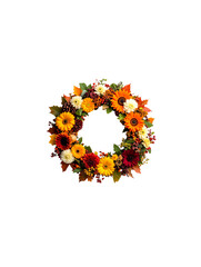 Various leaves with summer flowers, isolated on white background.