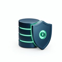 Secure Database Protection: 3D Render of Database Server with Shield