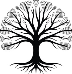 Obraz premium Black and White Tree Illustration with Leaf- Shaped Elements