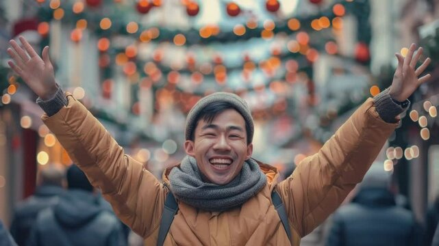 A person surrendering or celebrating, could be used as a concept for freedom, victory, or surprise