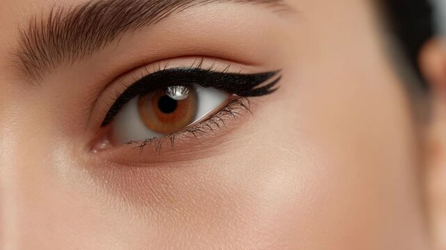 Creating a stunning eyeliner look with precision and elegance in a close-up video tutorial