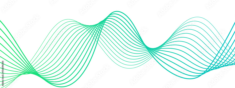 Leinwandbilder Abstract wave with smooth, flowing cyan-blue curved lines on a white background. Lines form rhythmic with waveforms overlap and intertwine symmetrical, airy, and futuristic pattern. 