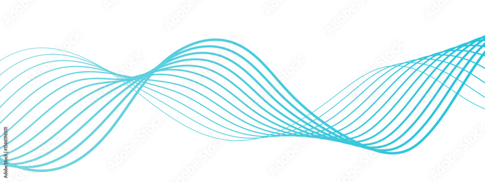 Leinwandbilder Abstract wave with smooth, flowing cyan-blue curved lines on a white background. Lines form rhythmic with waveforms overlap and intertwine symmetrical, airy, and futuristic pattern. 