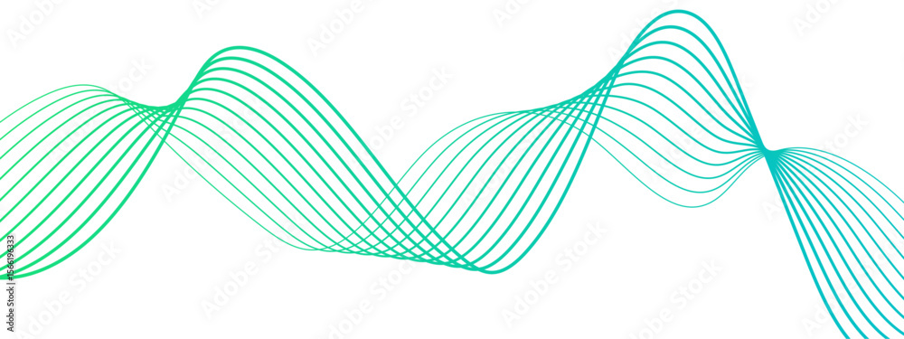 Leinwandbilder Abstract wave with smooth, flowing cyan-blue curved lines on a white background. Lines form rhythmic with waveforms overlap and intertwine symmetrical, airy, and futuristic pattern. 