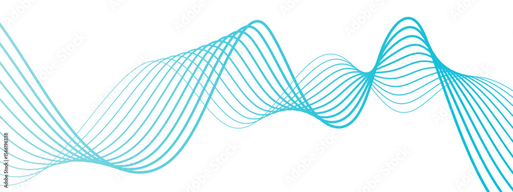 Poster abstract wave with smooth, flowing cyan-blue curved lines on a white background. lines form rhythmic
