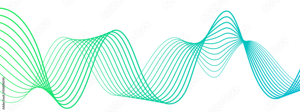 Leinwandbilder Abstract wave with smooth, flowing cyan-blue curved lines on a white background. Lines form rhythmic with waveforms overlap and intertwine symmetrical, airy, and futuristic pattern. 