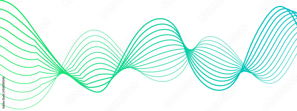 Leinwandbilder Abstract wave with smooth, flowing cyan-blue curved lines on a white background. Lines form rhythmic with waveforms overlap and intertwine symmetrical, airy, and futuristic pattern. 