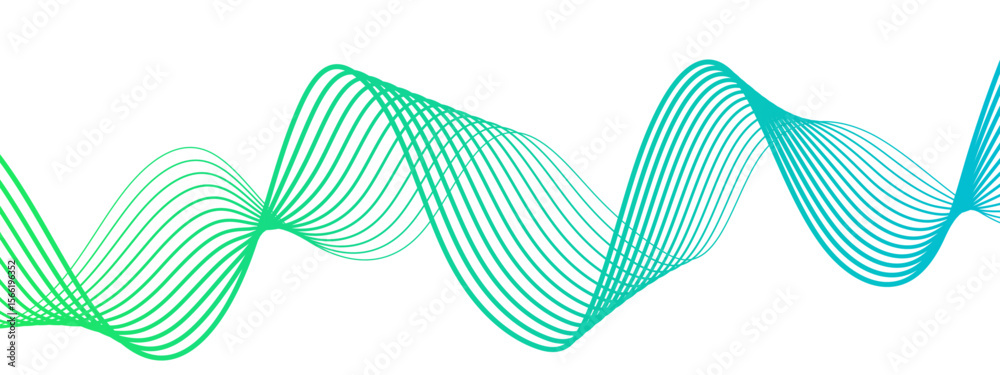 Leinwandbilder Abstract wave with smooth, flowing cyan-blue curved lines on a white background. Lines form rhythmic with waveforms overlap and intertwine symmetrical, airy, and futuristic pattern. 