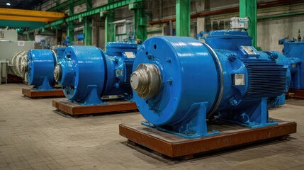 Indoor installation of three parallel motors operating a large manufacturing press