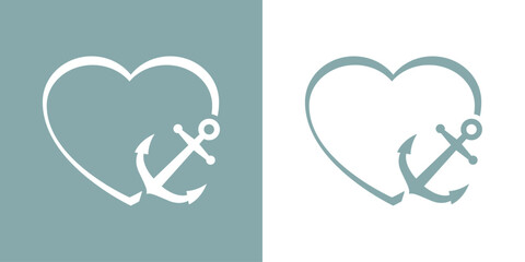 Logo Nautical. Ancla de barco en corazón con líneas  © teracreonte