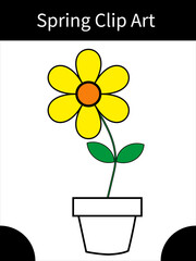 Spring Clip Art On The Pot Vector Illustration