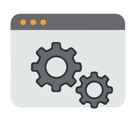 Web Browser with Settings Gears Icon. Web browser icon with two grey gears, symbolizing website settings, web development, system configuration, or online processes. Clean, flat design.