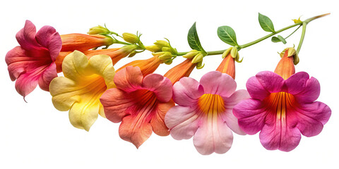 A Colorful Cascade of Trumpet Flowers, Vibrant Blooms in Full Bloom