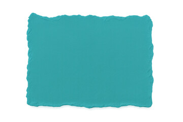 Rectangular piece of turquoise ripped paper with jagged edges creating a textured frame on a transparent background