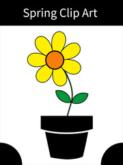Spring Clip Art On The Pot Vector Illustration