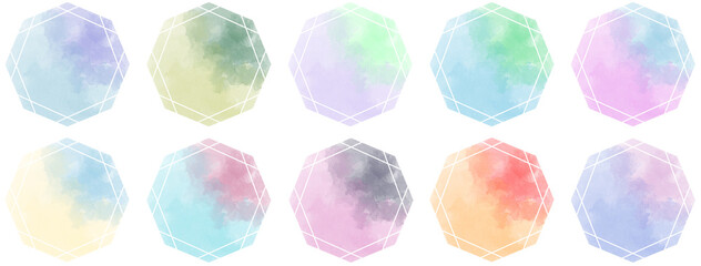 ツートンカラーの八角形水彩素材のセット