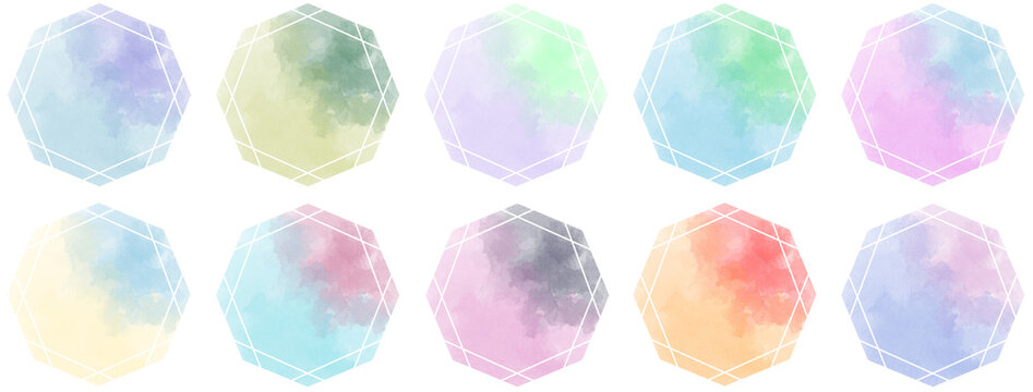 ツートンカラーの八角形水彩素材のセット
