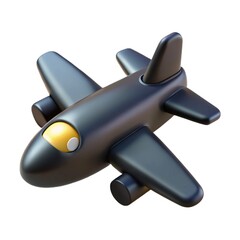Sleek Black Airplane Icon: 3D Render, Playful Style, Travel Theme