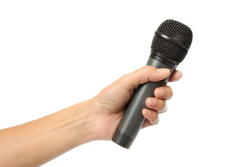 Hand holding microphone isolated on a transparent background audio equipment