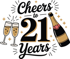 Cheers to 21 years celebration transparent isolated vector 