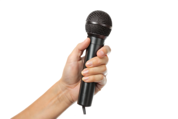 Hand holding microphone isolated on white background isolated on a transparent background