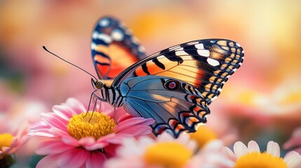 Fototapeta premium Vibrant butterfly feeding on a flower.