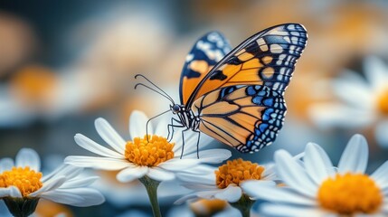 Obraz premium Close-up of a butterfly on a daisy flower.