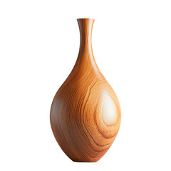 Wooden vase isolated on a transparent background. Smooth surface with visible wood grain structure. Tall form with narrow neck and rounded bottom. Used in visualization, mockups, and design scenes.