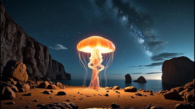 jellyfishs wich flying among the coast