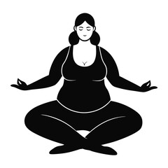 Silhouette of Plus-Size Woman Doing Yoga – Body Positive Fitness and Inclusive Wellness Vector Art