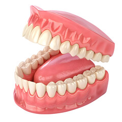 Fototapeta premium Close up view of a human mouth with open jaws showing healthy teeth and tongue isolated on transparent background