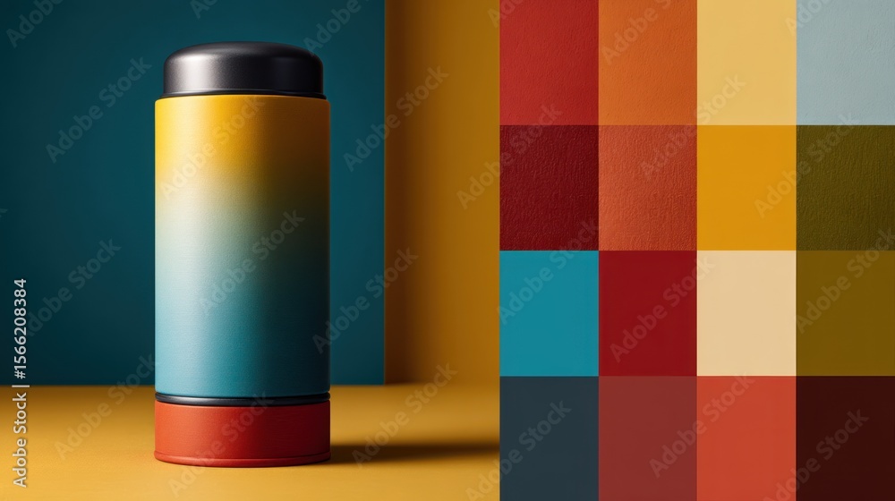Poster cylindrical object with gradient color and color palette in studio
