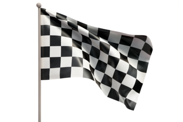 Checkered racing flag waving on pole isolated on a transparent background checkered flag