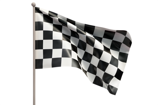 Checkered racing flag waving on pole isolated on a transparent background checkered flag