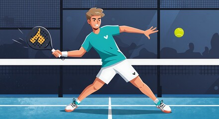 Padel Player in Action: Vector Illustration