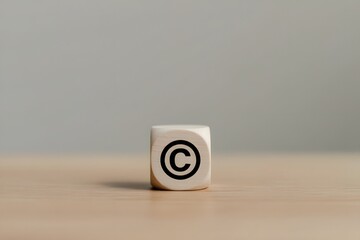 Copyright Symbol on Wooden Cube on Neutral Background