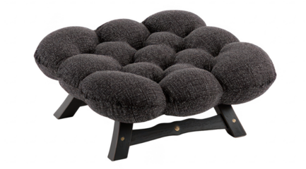 Dark gray upholstered cloud-shaped footstool with wooden frame