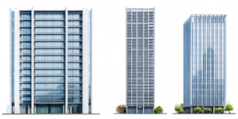 Modern glass skyscrapers urban cityscape isolated on a transparent background architecture